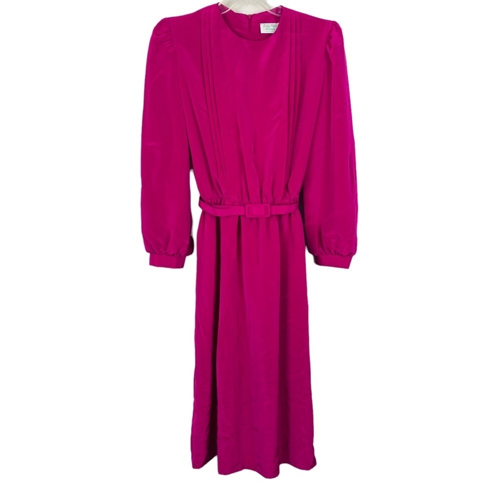 SALE Vintage 80s Lady Carol Petites of New York Magenta Pink Midi Dress